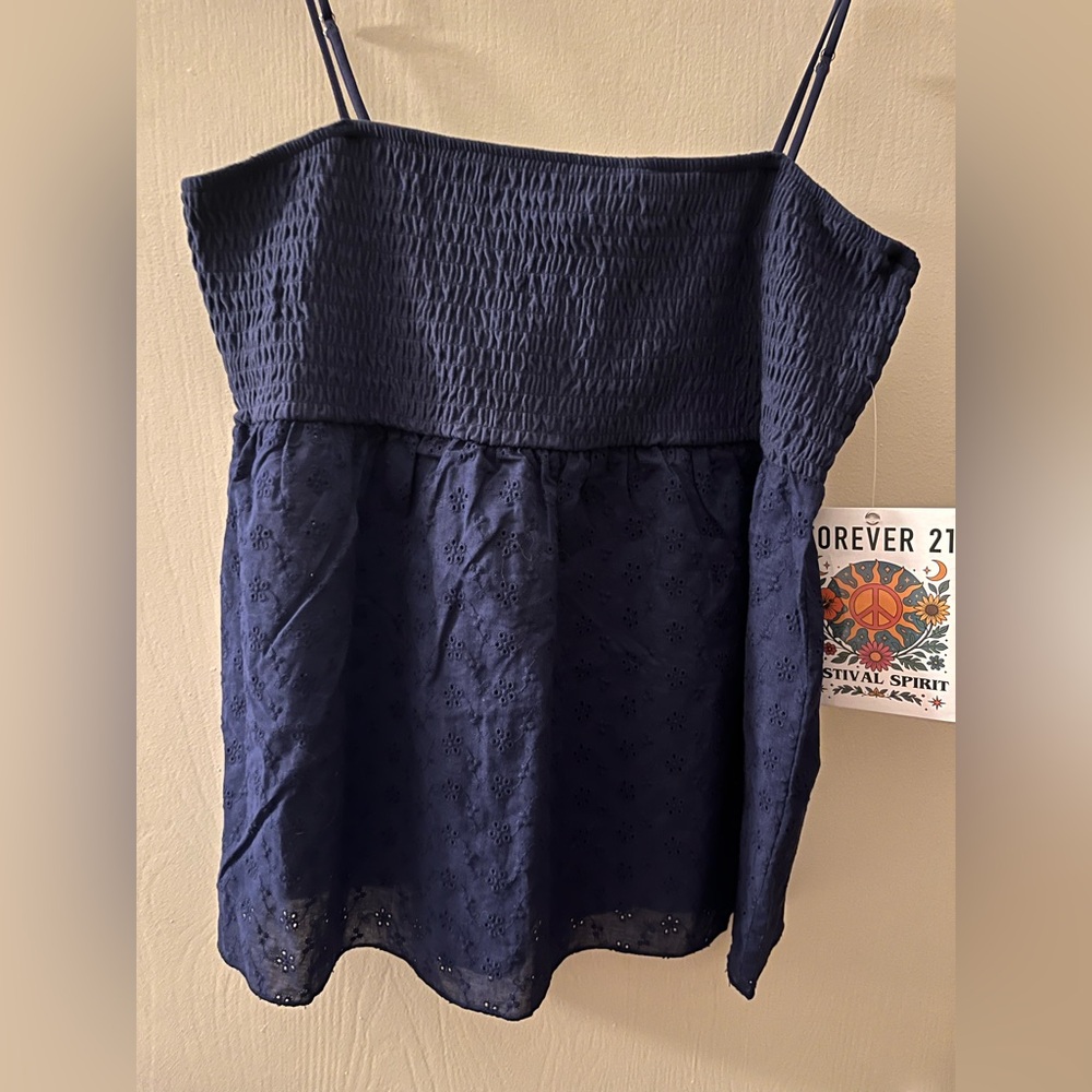 Navy Eyelet Baby Doll Top Adjustable Straps